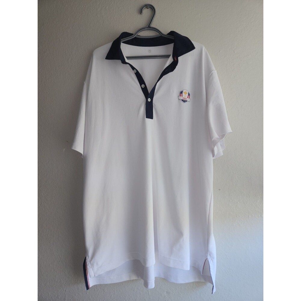 RLX Ralph Lauren Ryder Cup USA 2018 Golf Polo Shirt White Navy Men Size XXL 2XL